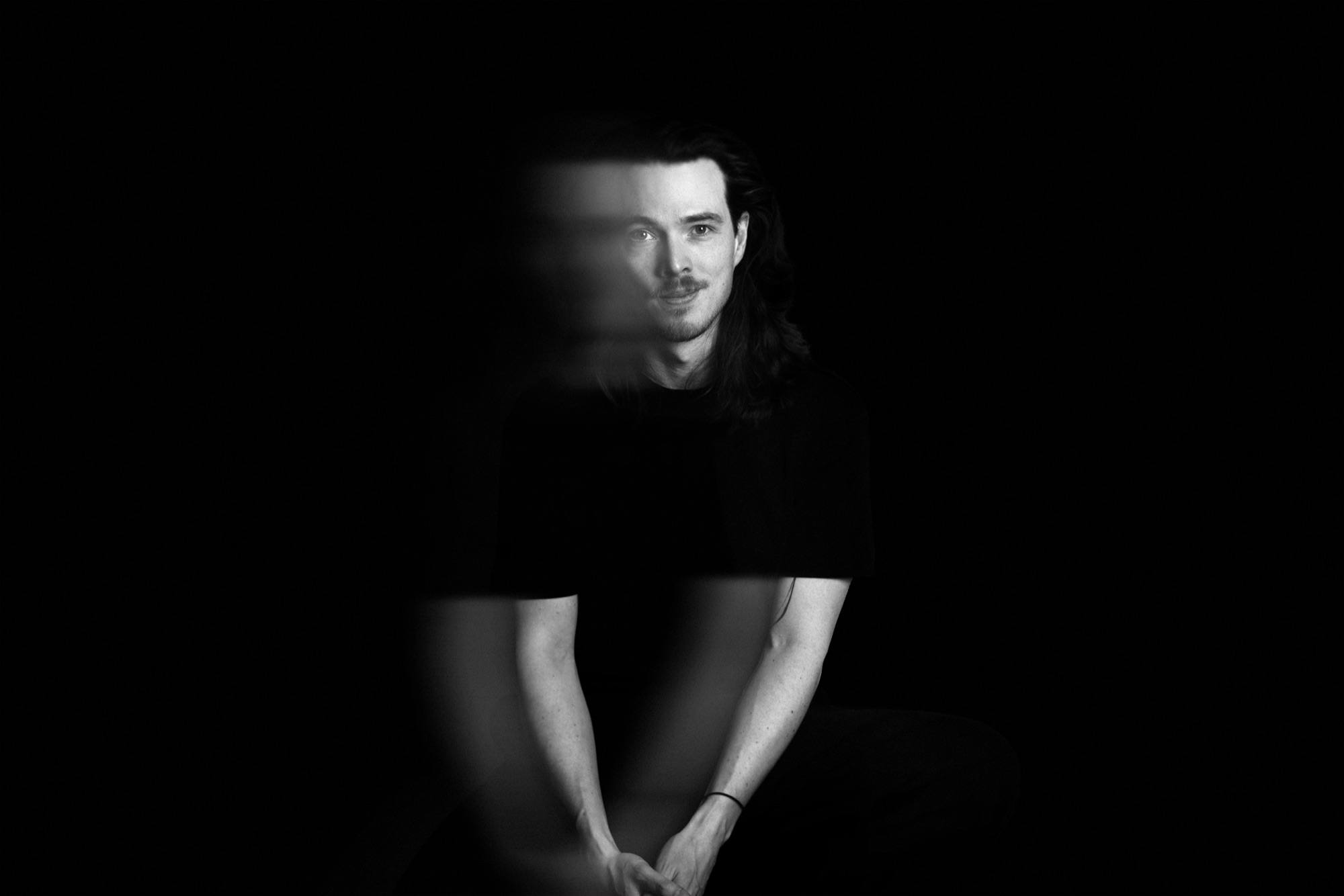 Chris Hinz, black and white portrait with motion blur