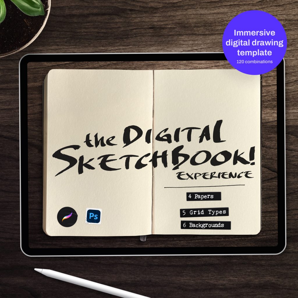 The Digital Sketchbook | Procreate and Photoshop template pack | Paper, grid and background textures for writing, sketching drawing and more